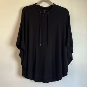Talbots Pullover Knit Poncho Size S Black Split Open Back Drawstring Neck